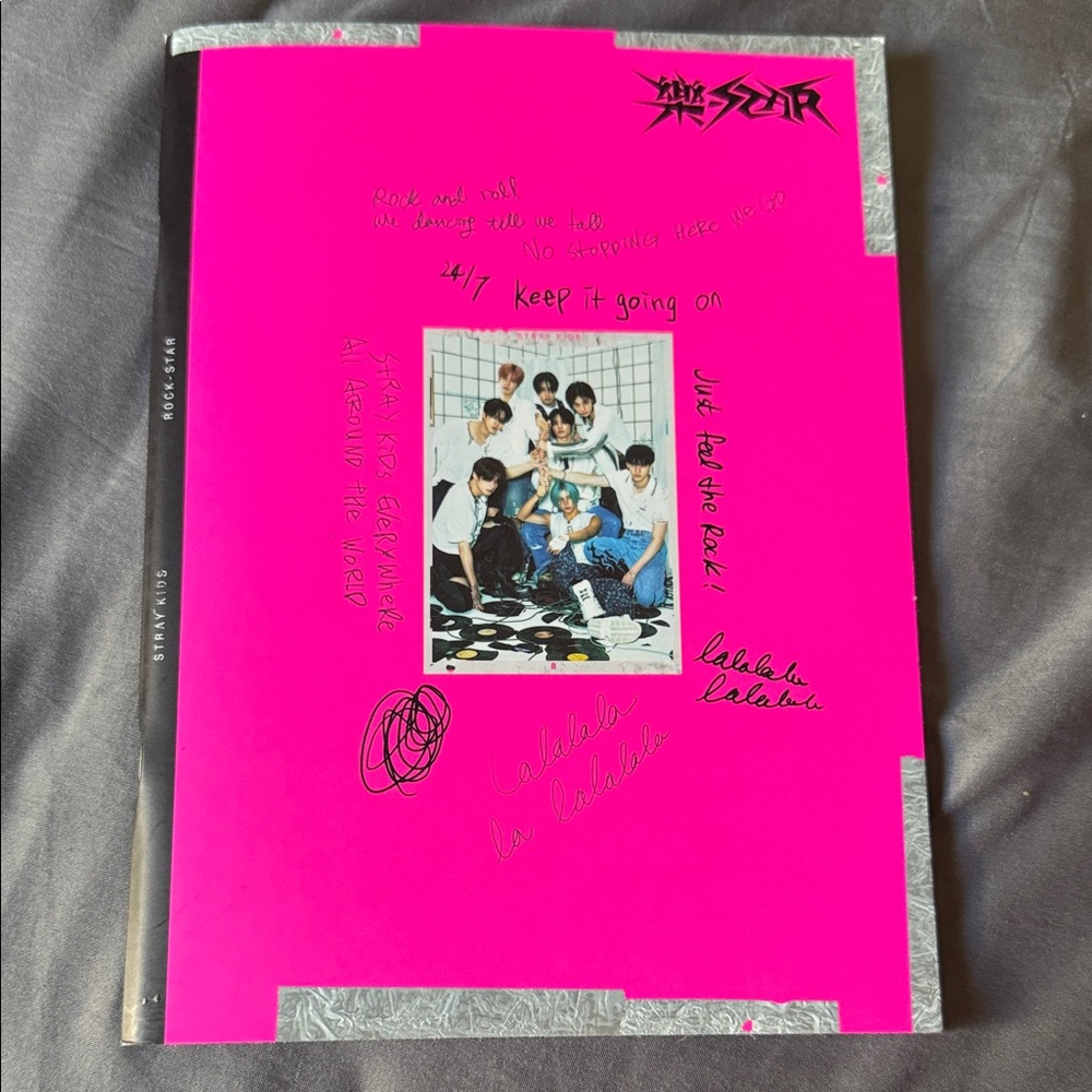 Pink Stray Kids Album with Autographs